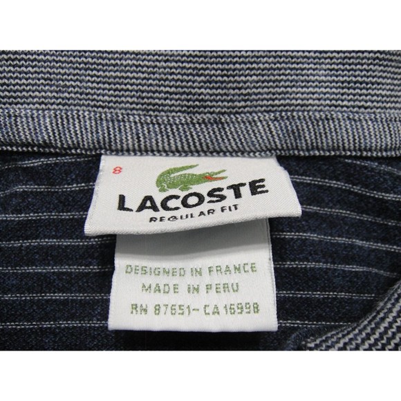 Lacoste Polo Shirt Men Size 8 Medium Dark Blue Stripe Short Sleeve - Picture 4 of 12